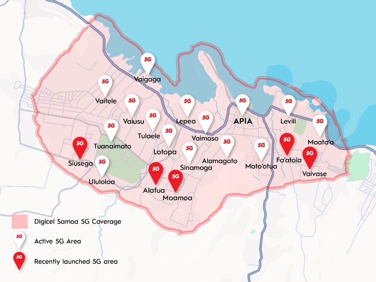 Digicel Samoa expands 5G coverage in Apia to 25 sites